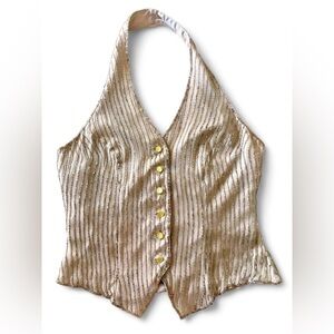 90s/Y2K Beaded Silk Halter Top, Size 10